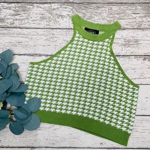 Cider Houndstooth Print High Neck Tank Top